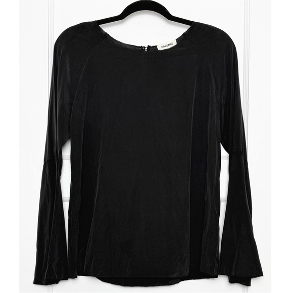NWT L’AGENCE Silk Crepe De Chine Flutter Bell Long Sleeve Embroidered Trim Top S - Picture 2 of 4
